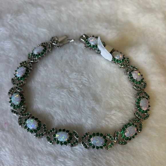 18k White Gold Filled AAA CZ & Lab Created Opal 8” Bracelet - Picture 3 of 7